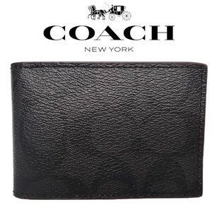 COACH Signature Coated Canvas & Leather Bifold Wallet - Charcoal/Black
